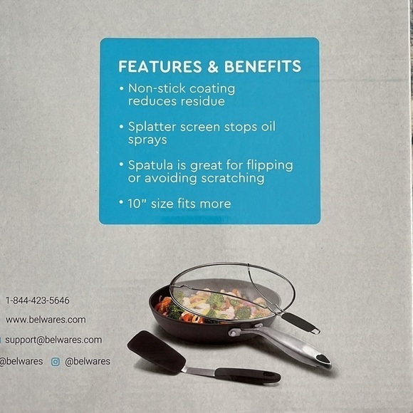 Brand New 10" Nonstick Frying Pan w/ Splatter Screen & Spatula Aluminum - Picture 8 of 16